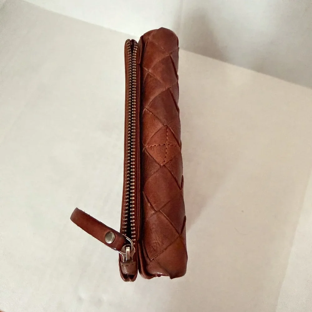 Valenca‎ Holland Distressed Brown Woven Leather Clutch Wallet Zipper Pocket - Picture 5 of 10